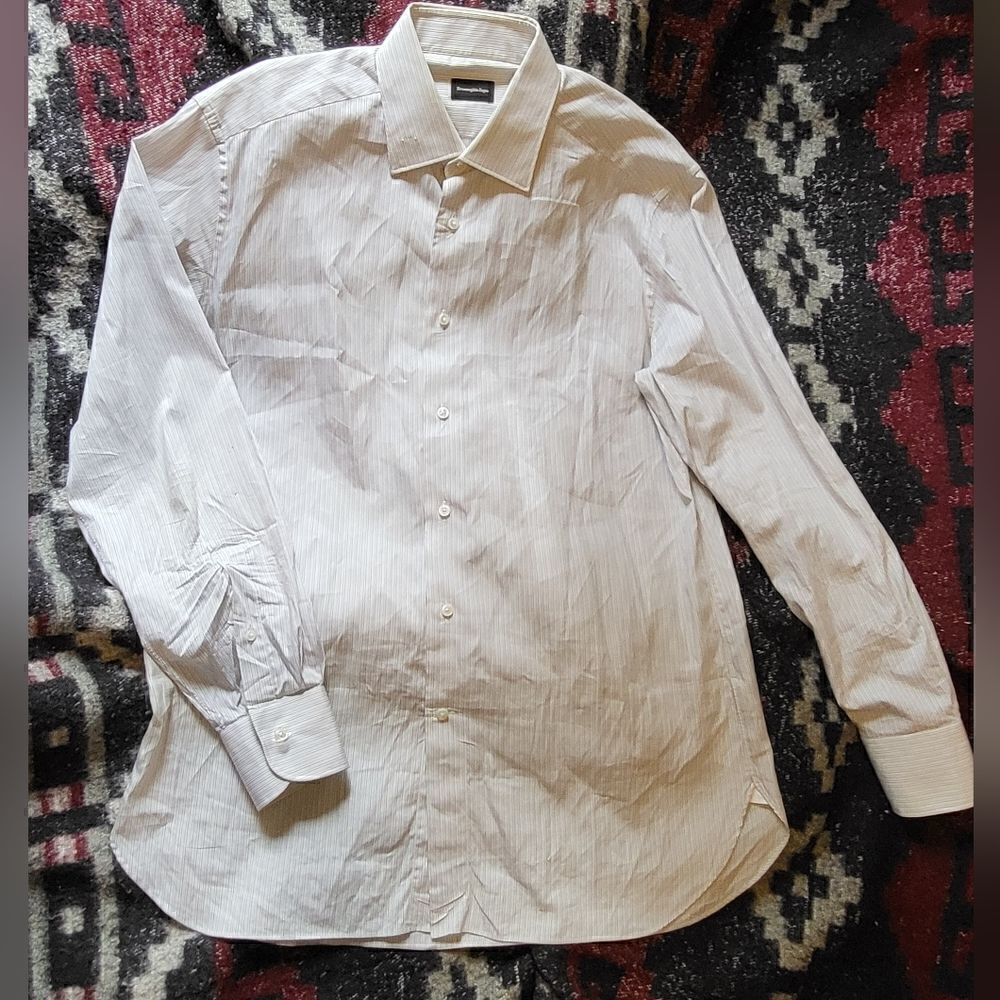 Ermenegildo Zegna Cotton Pintstripe Dress Shirt Men's Large